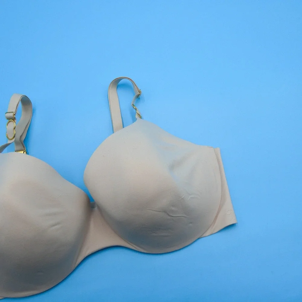 Victorias Secret Bra Womens 36DD Incredible Lined Demi Beige Gold Hardware Nylon